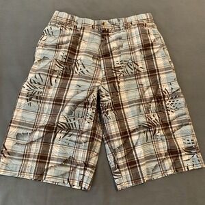 First Wave Shorts Womans 16 W26 Blue Plaid 100% Cotton Flat Front Bermuda Casual